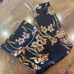 BCBGMaxAzria Black and Gold Floral Wide Leg Pants